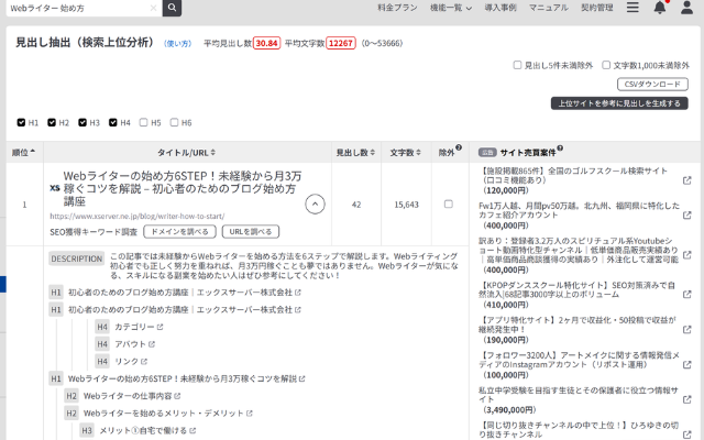 見出し抽出