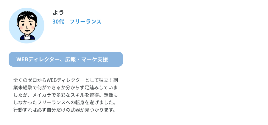 よう（30代、フリーランス/Webディレクター、広報・マーケ支援）